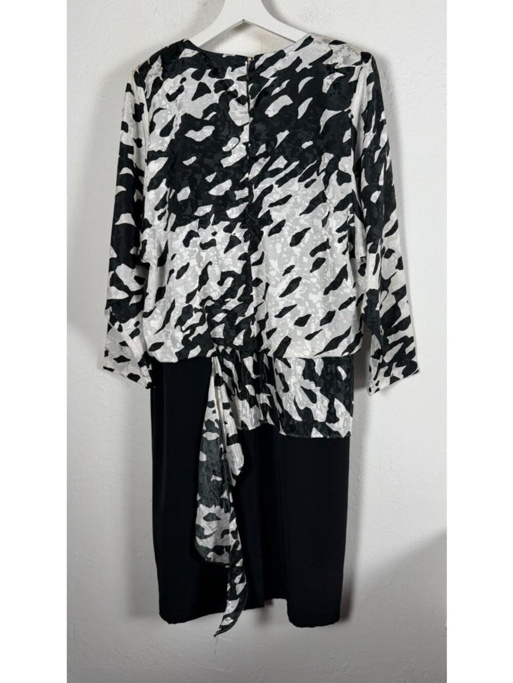 Vintage Pellini By Von Bramlett Black & White Abstract Print Long Sleeve Dress - Picture 2 of 7
